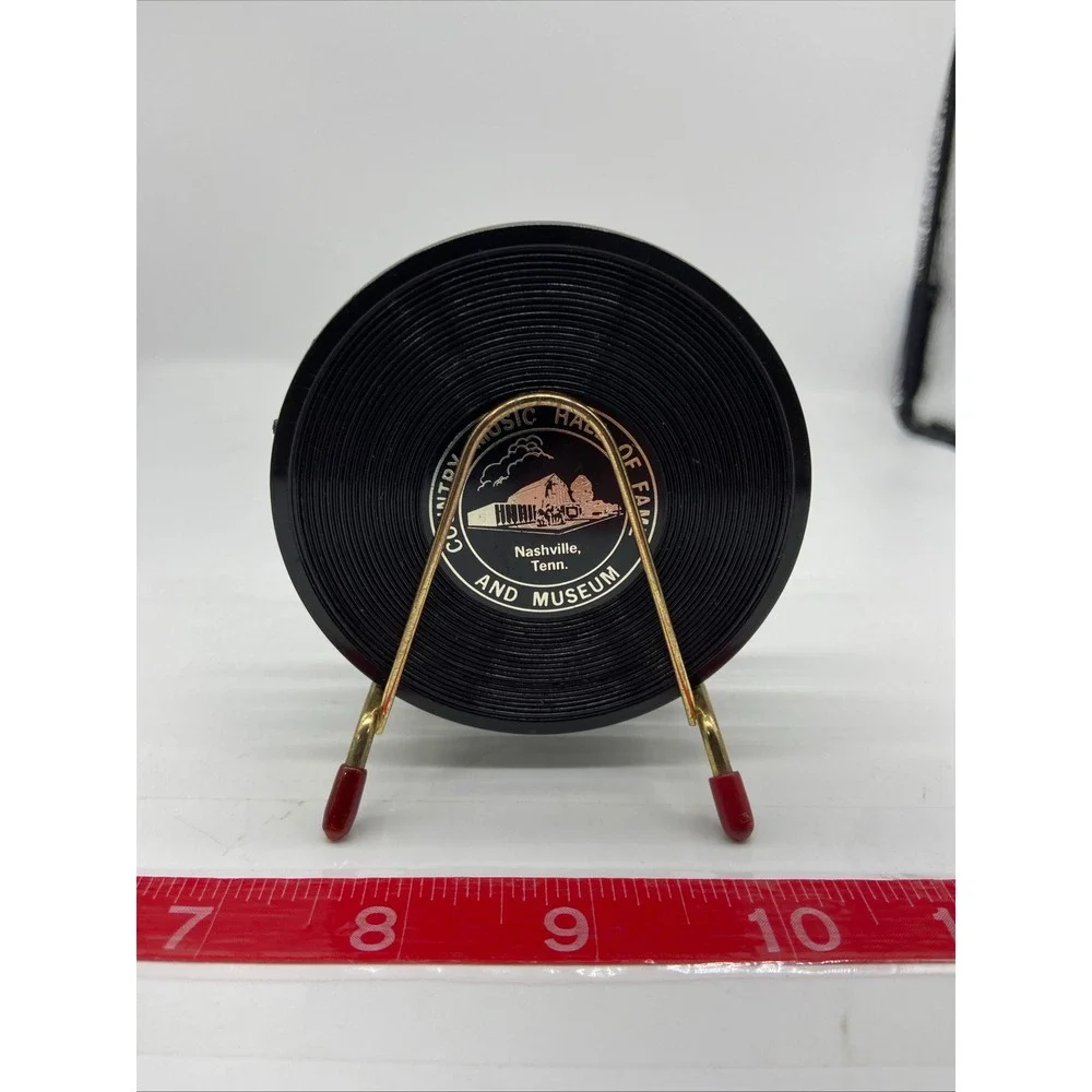 Country Music Hall of Fame Coaster Set Black Vinyl Record Style with Gold Holder